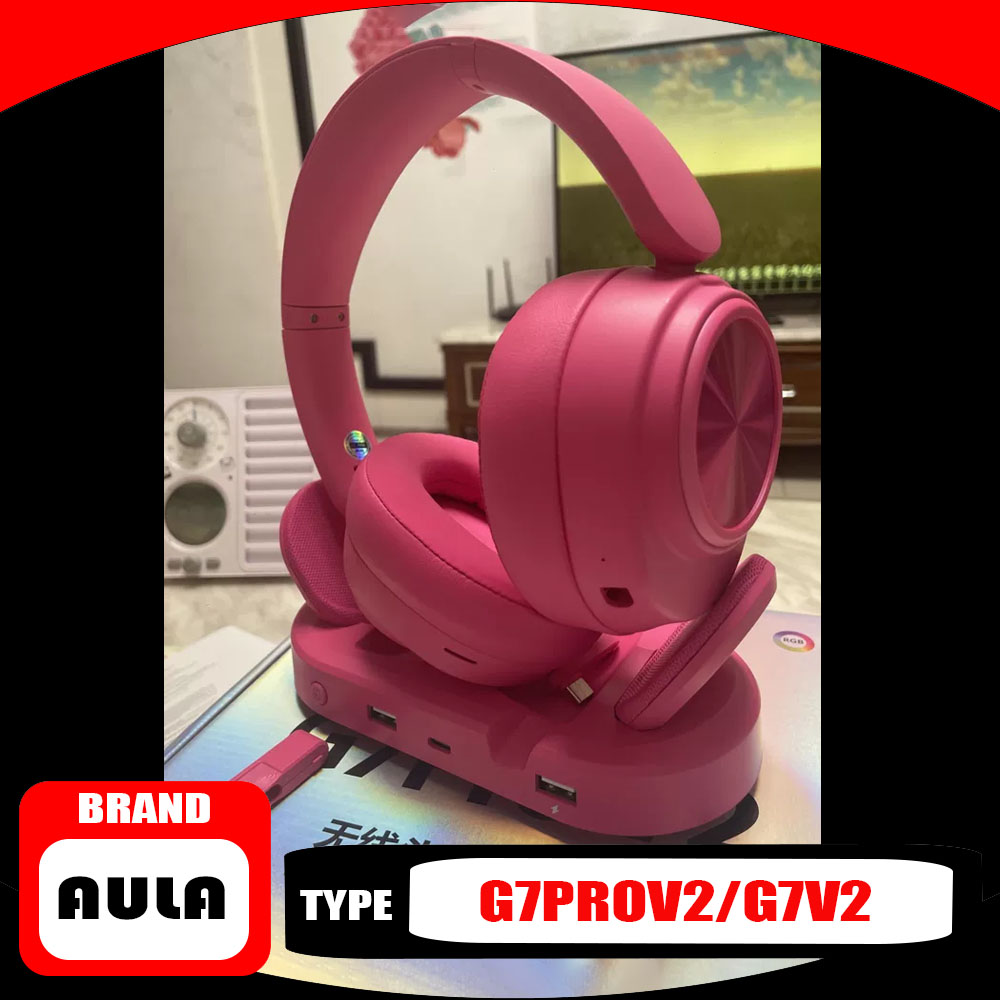 Video Games - AULA G7 Pro V2 オーバーイヤーヘッドホン。6つの接続モードに対応。53mmダイナミックドライバー搭載。ワイヤレスBluetoothゲーミングヘッドセット。G7V2。耐久性に優れている。